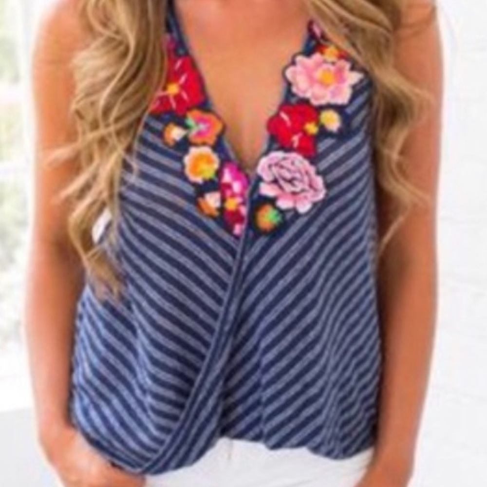 Free People flowing striped floral top Small EUC